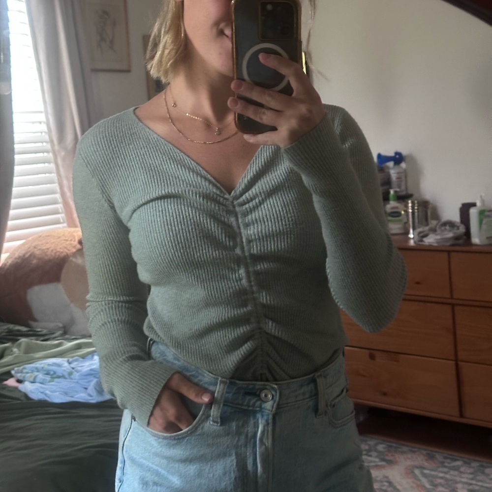 Sage Green Ribbed Light Sweater